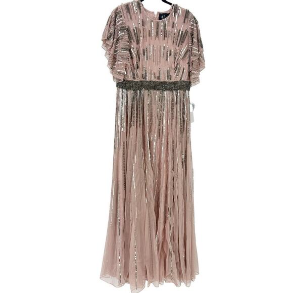 Mac Duggal Sequin Flutter Sleeve Maxi Gown Vintage Rose Size 12 NWT - Picture 6 of 11